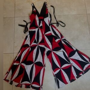 Bold Red and Black Wide-Leg Jumpsuit